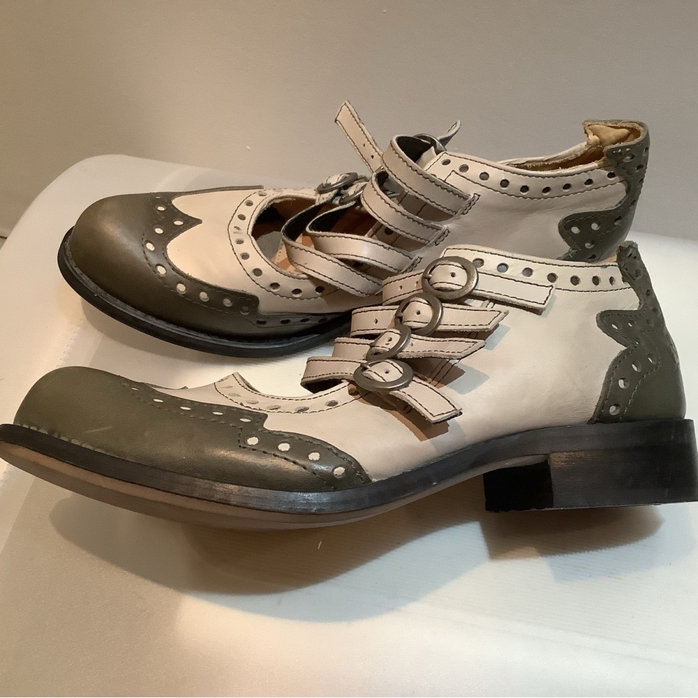 John Fluevog Two-Tone Flats with Buckle Detail